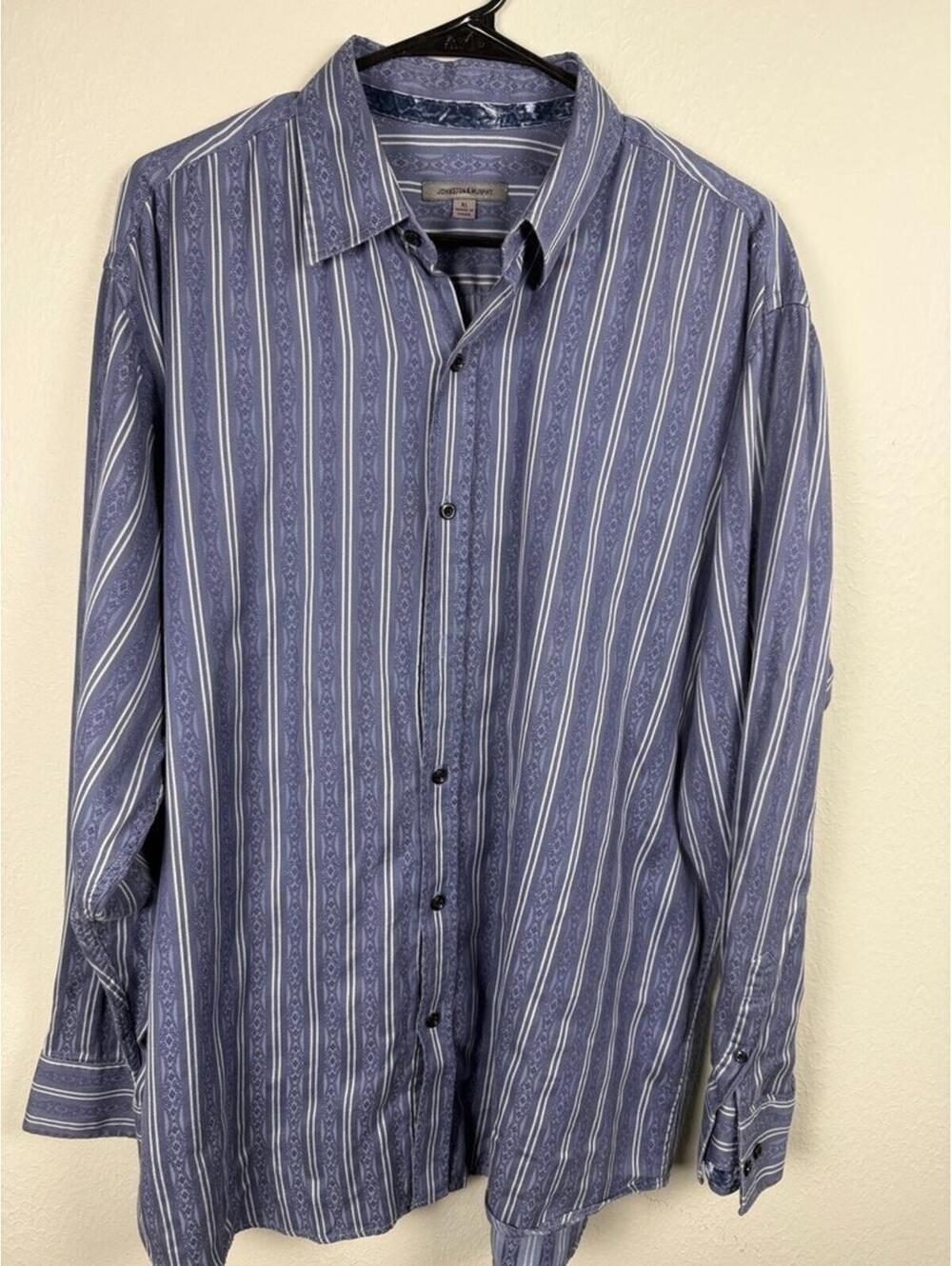 Johnston & Murphy Button Down Shirt Blue Striped Pattern Men's XL Long Sleeve